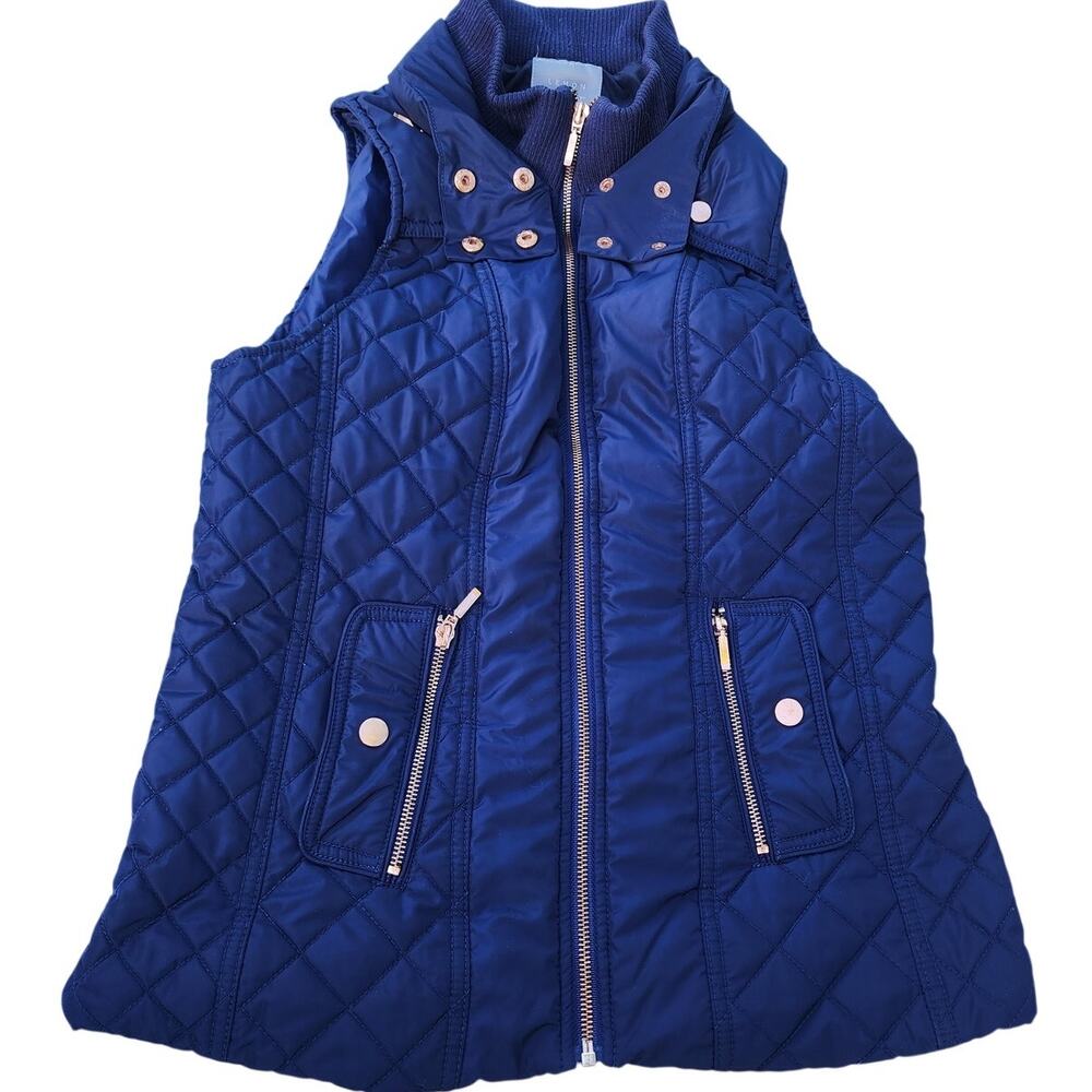 Lemon Tart Skyros Blue Quilted Rose Gold Zipper Wind Breaker Hood Vest Small